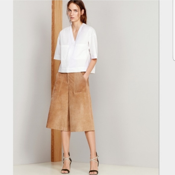 nwot Theory Gera Gaucho Wide-Leg Cropped Suede Pants - Picture 1 of 16